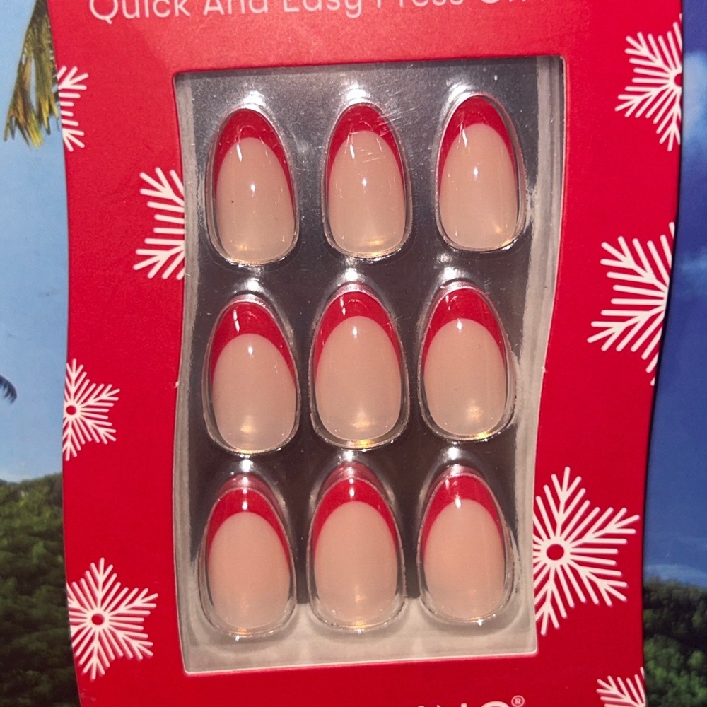 Nails Inc Red Moment Press On Nails 24ct Almond Red French Tip Holiday Manicure